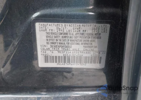 2017 Nissan Sentra Sv z USA, uszkodzony, nr VIN 3N1AB7AP6HY349042